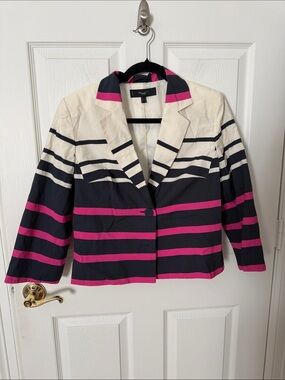 Striped Navy, White & Pink Blazer Jacket un jour ailleurs size 8